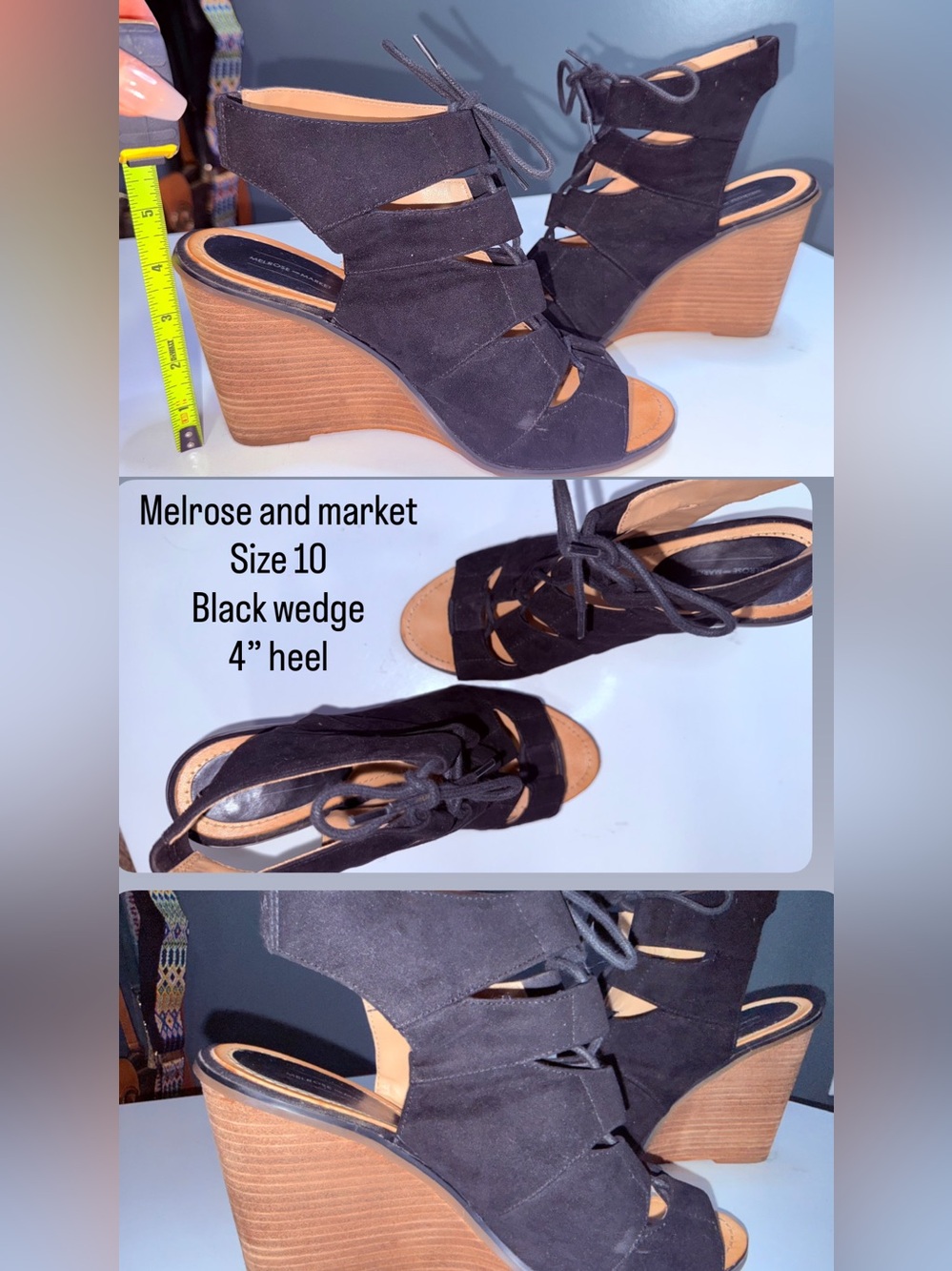 Melrose and Market Black Lace-Up Suede Wedge Sandals